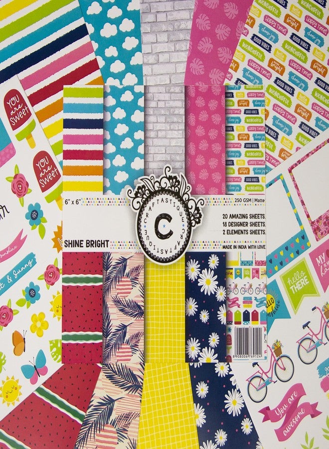 Craftastique Shine Bright Scrapbooking Pattern Paper Pack (20 Sheets | 250 GSM) - 6x6 inches | Decorative Pattern Paper for Art and Craft DIY Greeting Card Texture Sheets Scrapbook Sheets - Image 2